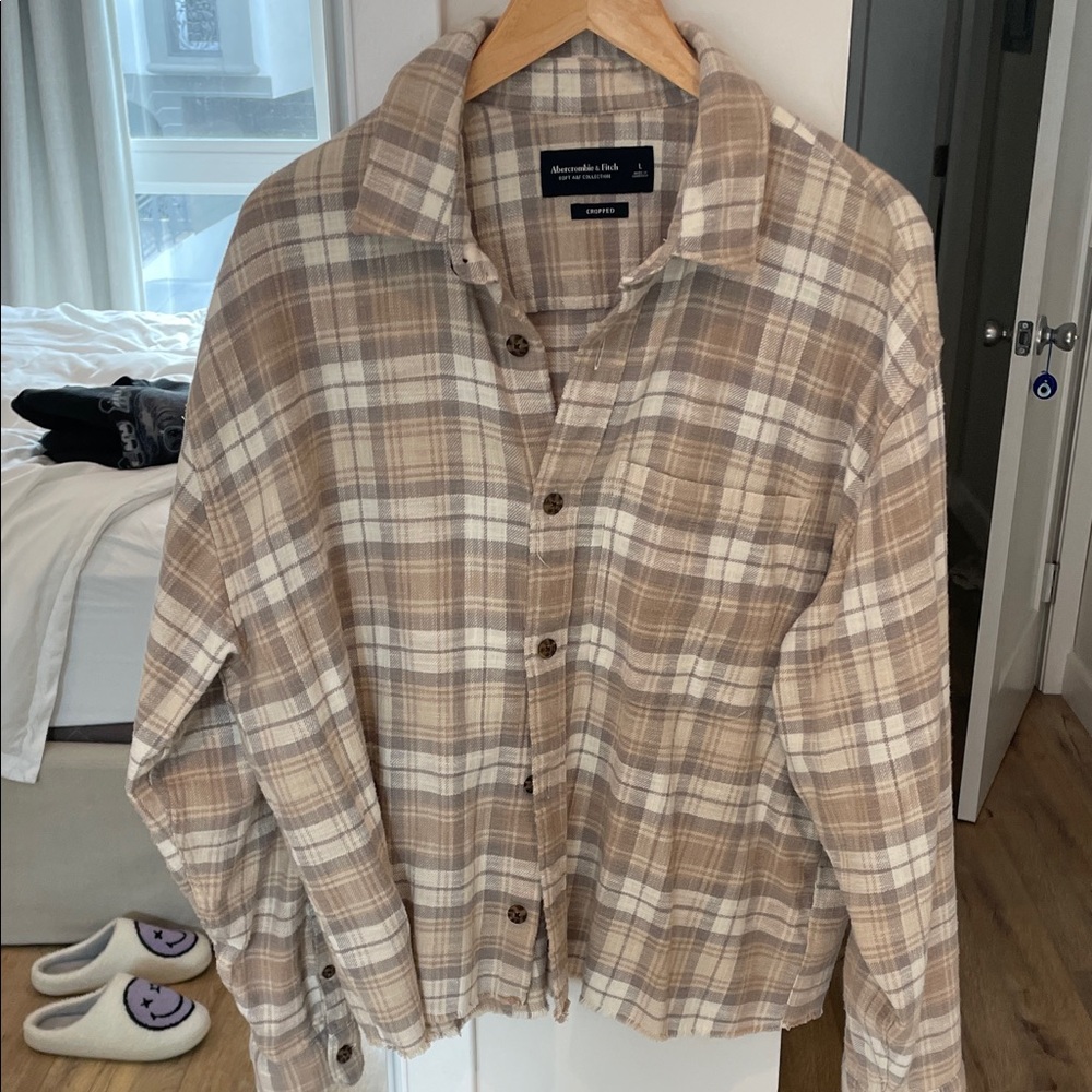 Abercrombie & Fitch Plaid Shirt in Brown and Cream - Picture 3 of 3